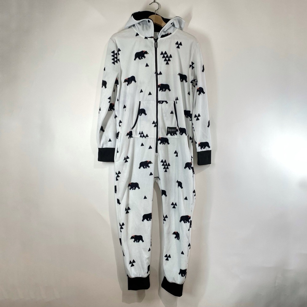 Tipsy Elves Beary Christmas Jumpsuit One Piece Pajama Hooded Cozy Unisex Size S